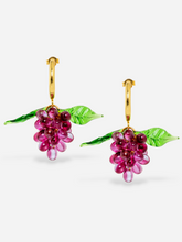 Load image into Gallery viewer, Pink Grape earrings made of gold plated sterling silver hoops and glasss beads.
