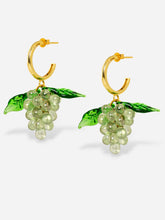Load image into Gallery viewer, Handmade grape earrings with sterling silver hoops and green beads.