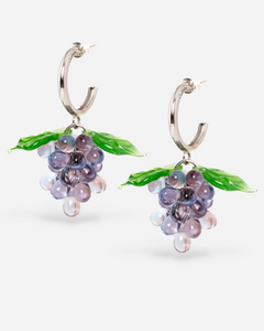  Handmade grape earrings with sterling silver hoops and multicolor  beads.