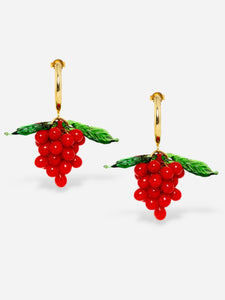Grape hoop earrings handmade with  red glass beads.