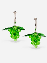 Load image into Gallery viewer,  Handmade grape earrings with sterling silver hoops and green beads.