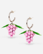 Load image into Gallery viewer, Grape earrings made of sterling silver hoops and glasss beads.