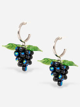 Load image into Gallery viewer, Grape earrings made of sterling silver hoops and glasss beads.