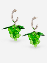 Load image into Gallery viewer, Grape earrings made of sterling silver hoops and green glasss beads.