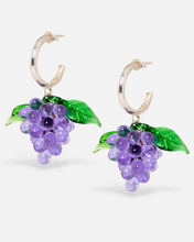 Load image into Gallery viewer, Grape earrings made of sterling silver hoops and lilac glasss beads.