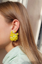 Load image into Gallery viewer, Handmade statement colourful flower beaded earrings with a retro style.