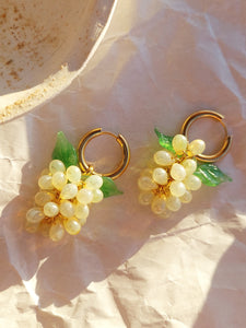 Handmade Gold Hoop Earrings with Opal Yellow Grape charm