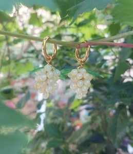 Handmade Gold Hoop Earrings with Opal Yellow Grape charm