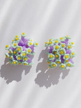 Load image into Gallery viewer, Handmade statement flower beaded earrings with a retro style.