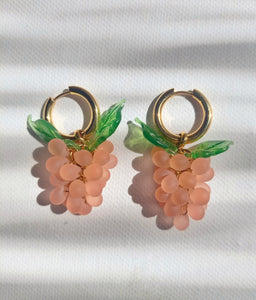 Cute gold plated hoop earrings with a handmade glass grape charm. The perfect gift for the colorful food  jewelry lovers.
