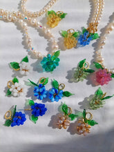 Load image into Gallery viewer, Cute handmade sterling silver huggie hoop earrings with Berries charm made of Czech and Murano glass beads. The perfect colorful jewelry.
