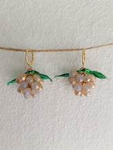 Load image into Gallery viewer, Cute handmade sterling silver huggie hoop earrings with Berries charm made of Czech and Murano glass beads. The perfect colorful jewelry.