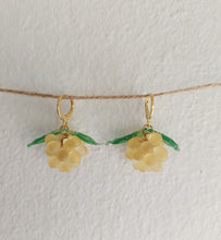Load image into Gallery viewer, Cute handmade sterling silver huggie hoop earrings with Berries charm made of Czech and Murano glass beads. The perfect colorful jewelry.