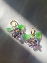 Load image into Gallery viewer, Cute handmade sterling silver huggie hoop earrings with Berries charm made of Czech and Murano glass beads. The perfect colorful jewelry for you or a gift.