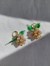 Load image into Gallery viewer, Cute handmade sterling silver huggie hoop earrings with Berries charm made of Czech and Murano glass beads. The perfect colorful jewelry.
