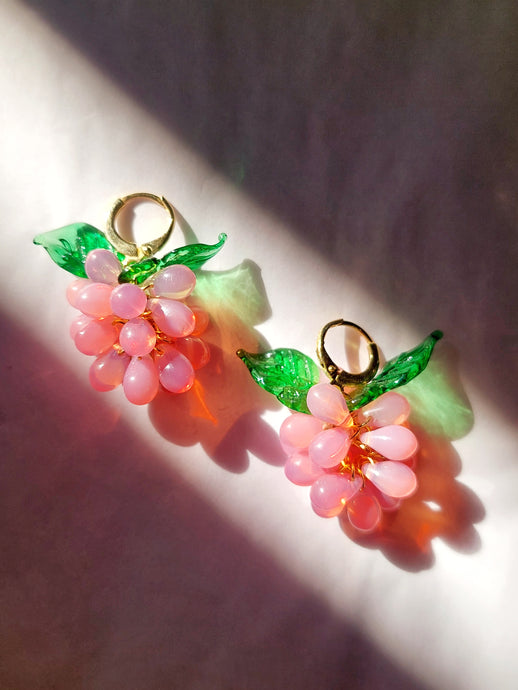 Cute handmade sterling silver huggie hoop earrings with Berries charm made of Czech and Murano glass beads. The perfect colorful jewelry.