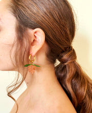Load image into Gallery viewer, Cute gold plated hoop earrings with a handmade glass grape charm. The perfect gift for the colorful food  jewelry lovers.